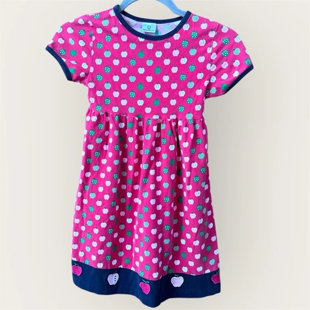 Florence Eiseman Pink and Green Apple Print short sleeve cotton dress EUC 6X